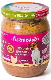 Вологий корм для собак Леопольд М'ясні делікатеси з м'ясом індички 12x500 г (4820185490245)