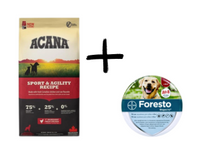 Сухий корм Acana Heritage Sport & Agility Recipe 17 кг (0064992530174) + Нашийник Bayer Форесто від бліх і кліщів для собак 70см