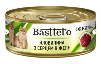 Консерва для дорослих котів Basttet`o Original з яловичиною та серцем у желе 12x85 г (4820185492584)