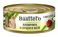 Консерва для дорослих котів Basttet`o Original з яловичиною та серцем у желе 12x85 г (4820185492584)