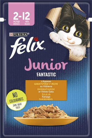 Вологий корм для кошенят Purina Felix Fantastic Junior з куркою в желе 85 г (7613039832189)