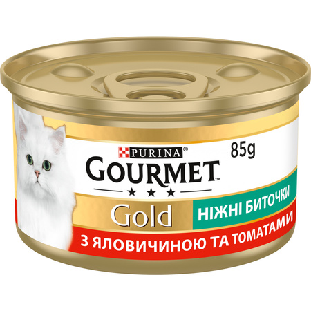 Вологий корм для котів Purina Gourmet Gold "Ніжні биточки" з яловичиною та томатами 85 г (7613035442474)