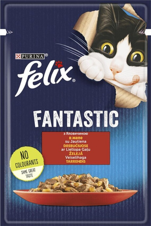 Вологий корм Purina Felix Fantastic шматочки в желе з яловичиною 85 г (7613039838624)