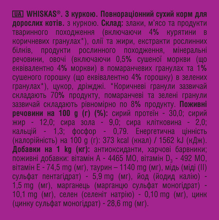 Сухий корм для дорослих кішок Whiskas з куркою 14 кг (5900951014352)