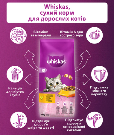 Сухий корм для дорослих кішок Whiskas з куркою 14 кг (5900951014352)