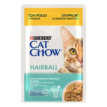 Вологий корм для котів Purina CAT CHOW Hairball проти волосяних кульок з куркою 85 г (7613037031393)