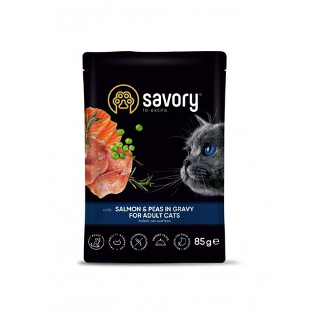 Вологий корм Savory для дорослих котів лосось з горошком у соусі 85 г (4820261920116)