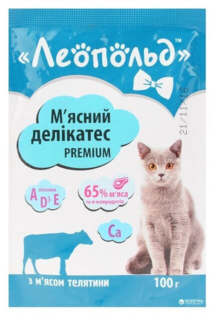 Вологий корм для котів Леопольд М'ясні делікатеси з телятиною 100г (4820185491488)