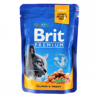 Вологий корм для котів Brit Premium Cat Pouchз лососем і фореллю 100 г (8595602505999)