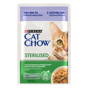 Вологий корм Purina CAT CHOW Sterilised для стерилізованих котів з ягням 85 г (7613037025484)