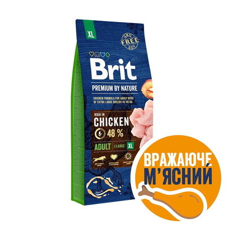 Сухий корм Brit Premium Dog Adult XL для дорослих собак гігантських порід 15 кг +сюрприз для собаки  (8595602526529)