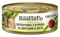 Консерва для дорослих котів Basttet`o Original яловичина з куркою та овочами в желе 12x85 г (4820185492591)