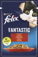 Вологий корм Purina Felix Fantastic шматочки в желе з яловичиною 85 г (7613039838624)