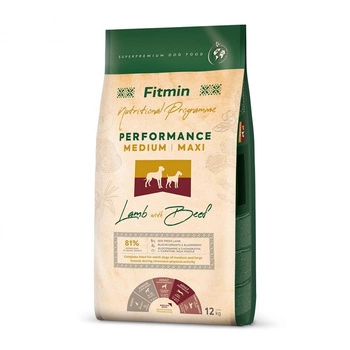 Корм для собак Fitmin dog MEDIUM/MAXI PERFORMANCE LAMB & BEEF 12кг (8595237033294)