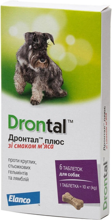 Таблетки Elanco Drontal Plus для лікування і гельмінтозів для собак уп. 6 таблеток (4007221042228)