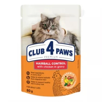 Вологий корм для кішок Club 4 Paws з ефектом виведення шерсті 12x80 г (4820215369299)